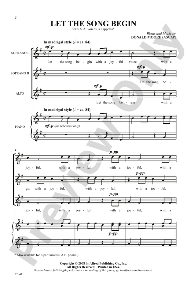 Let the Song Begin – SSA, a cappella Choral Octavo (Digital Download)