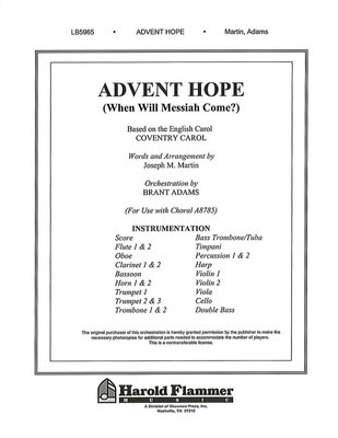 Advent Hope - (When Will Messiah Come?) Orchestration - Joseph M. Martin - SATB Shawnee Press Instrumental Parts Score/Parts