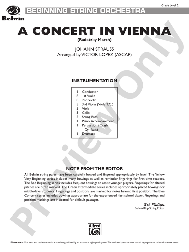 A Concert in Vienna – String Orchestra Conductor Score & Parts (Digital Download)