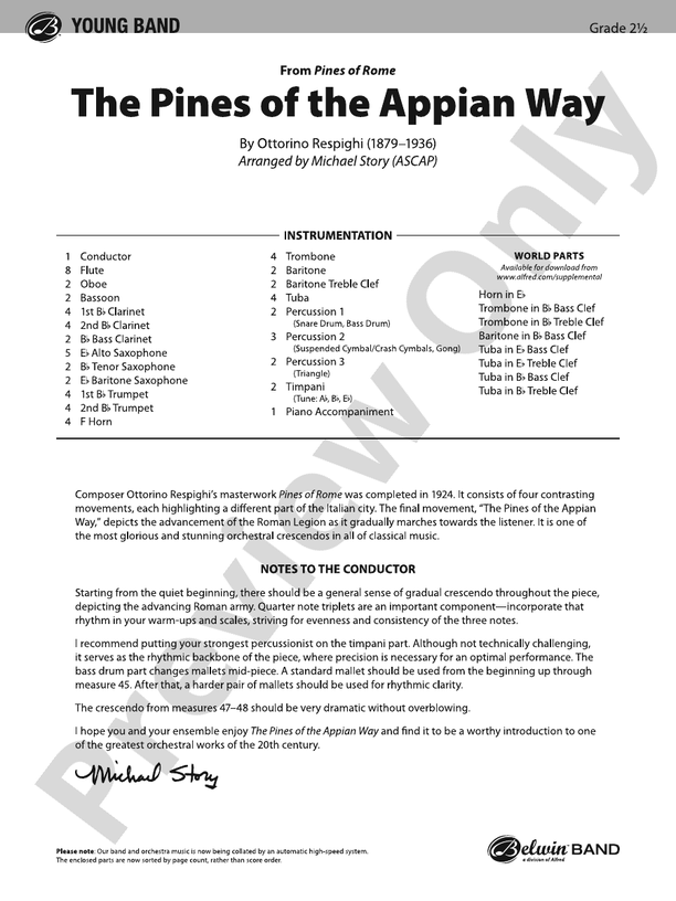 The Pines of the Appian Way - Concert Band Conductor Score & Parts (Digital Download)