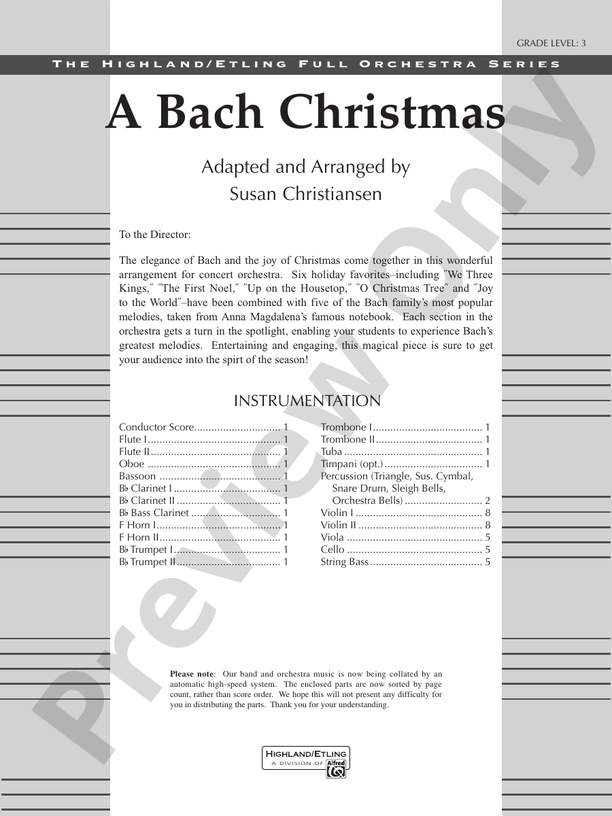 A Bach Christmas – Full Orchestra Conductor Score & Parts (Digital Download)