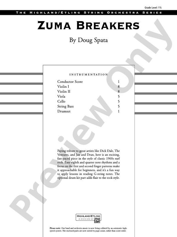 Zuma Breakers – String Orchestra Conductor Score & Parts (Digital Download)