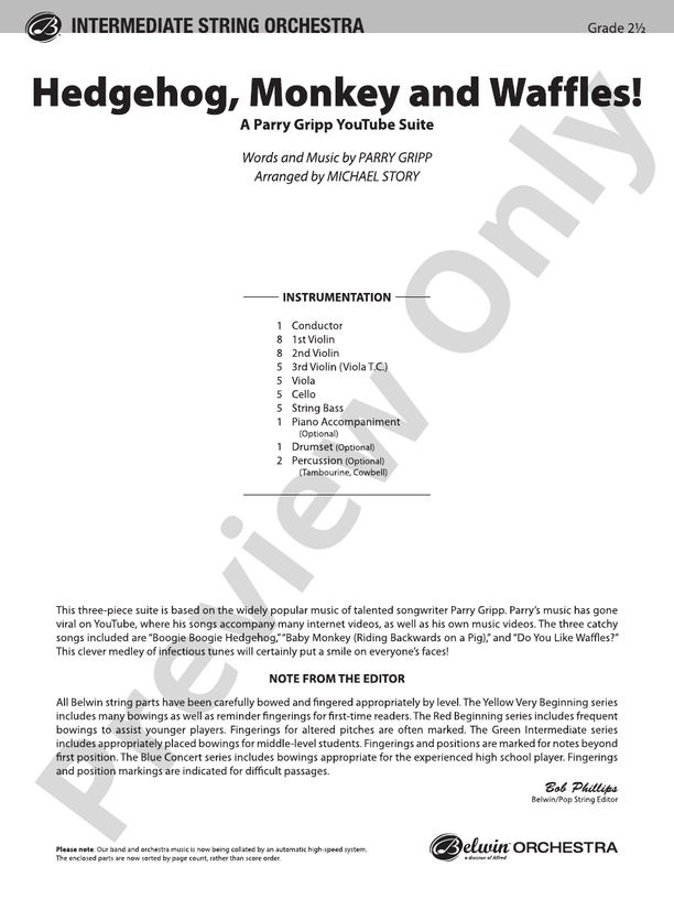 Hedgehog, Monkey and Waffles! – String Orchestra Conductor Score & Parts (Digital Download)