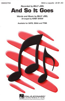 And So It Goes - Billy Joel - TTBB Kirby Shaw Hal Leonard Choral Score Octavo
