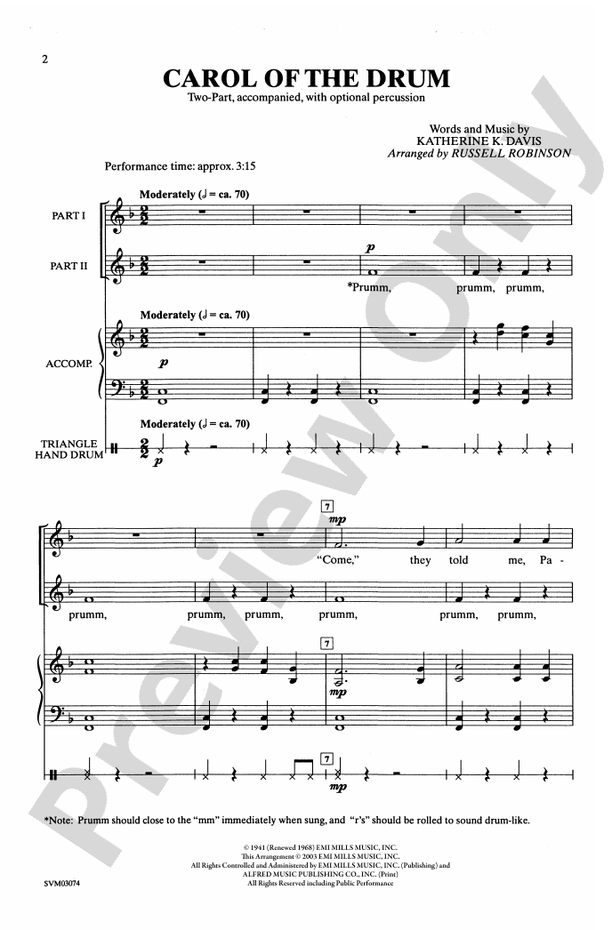 Carol of the Drum – 2-Part Choral Octavo (Digital Download)
