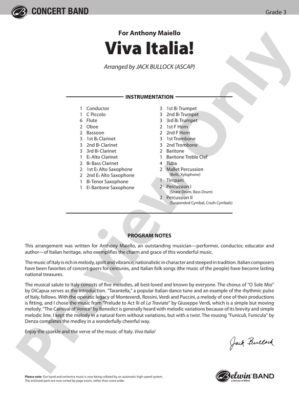 Viva Italia! (Grade 3) - Concert Band Conductor Score & Parts (Digital Download)