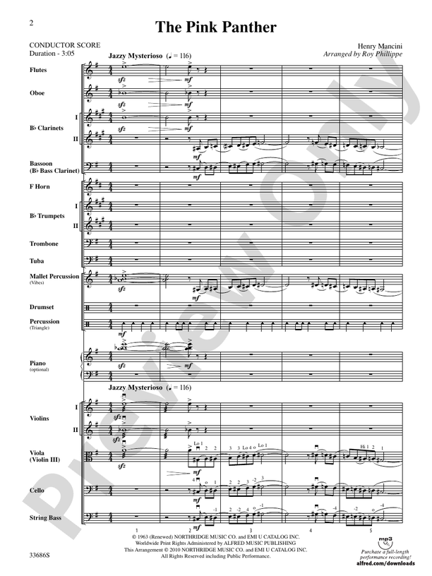 The Pink Panther (Grade 3) - Full Orchestra Conductor Score & Parts (Digital Download)