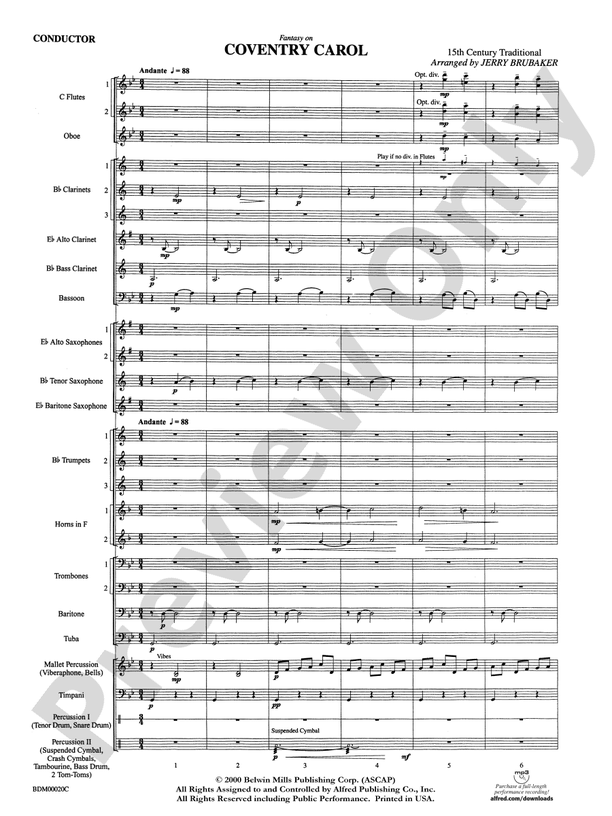 Coventry Carol (Grade 3) - Concert Band Conductor Score & Parts (Digital Download)