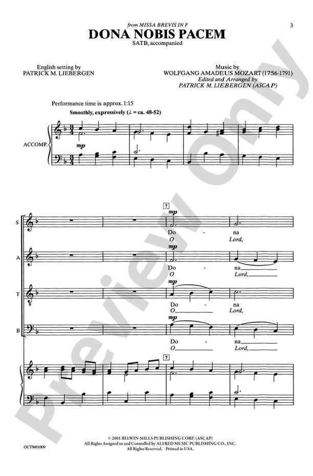 Dona Nobis Pacem (from Missa Brevis in F) – SATB Choral Octavo (Digital Download)