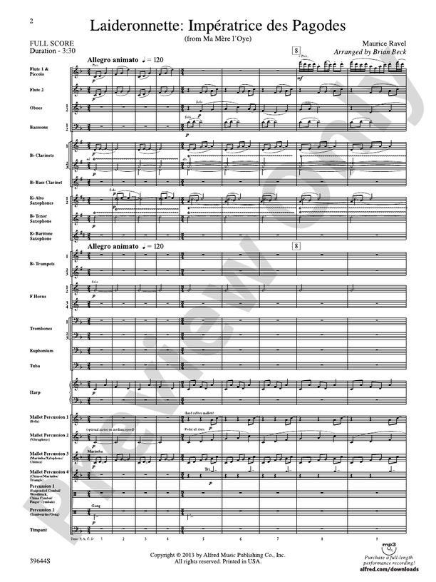 Laideronnette: Imperatrice des Pagodes (from Ma mere l'oye ) - Concert Band Conductor Score & Parts (Digital Download)