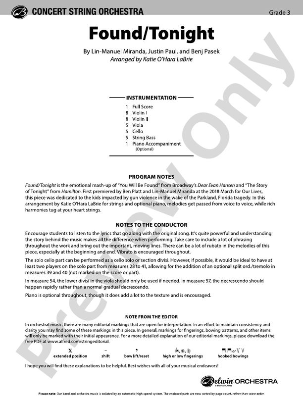 Found/Tonight - String Orchestra Conductor Score & Parts (Digital Download)