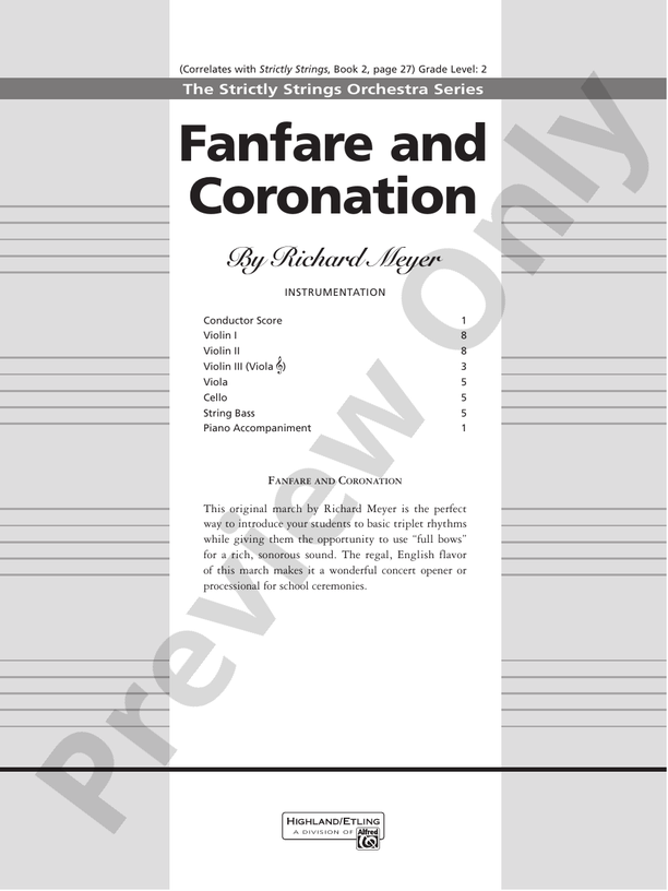 Fanfare and Coronation – String Orchestra Conductor Score & Parts (Digital Download)