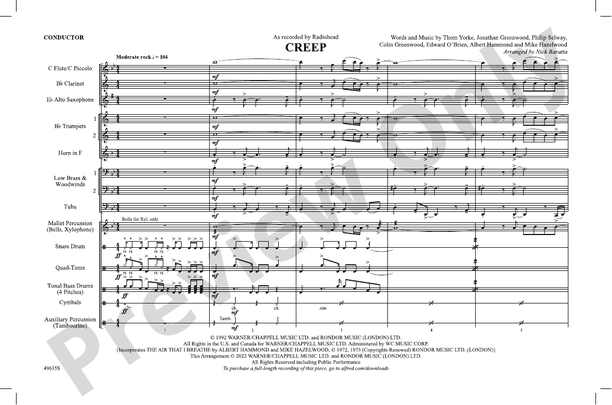 Creep – Marching Band Conductor Score & Parts (Digital Download)