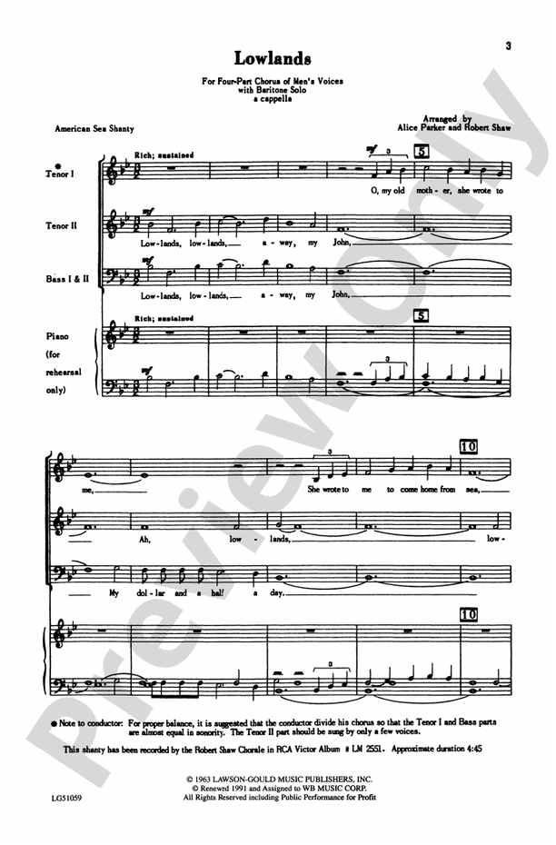 Lowlands – TTBB Choral Octavo (Digital Download)