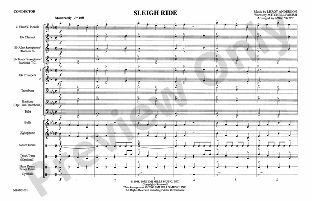 Sleigh Ride – Marching Band Conductor Score & Parts (Digital Download)