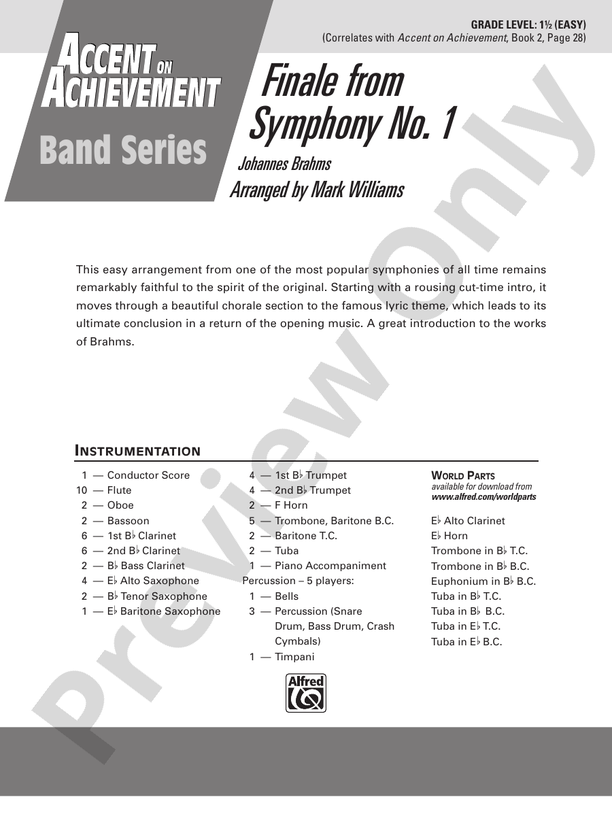 Finale from Brahms's Symphony No. 1 - Concert Band Conductor Score & Parts (Digital Download)