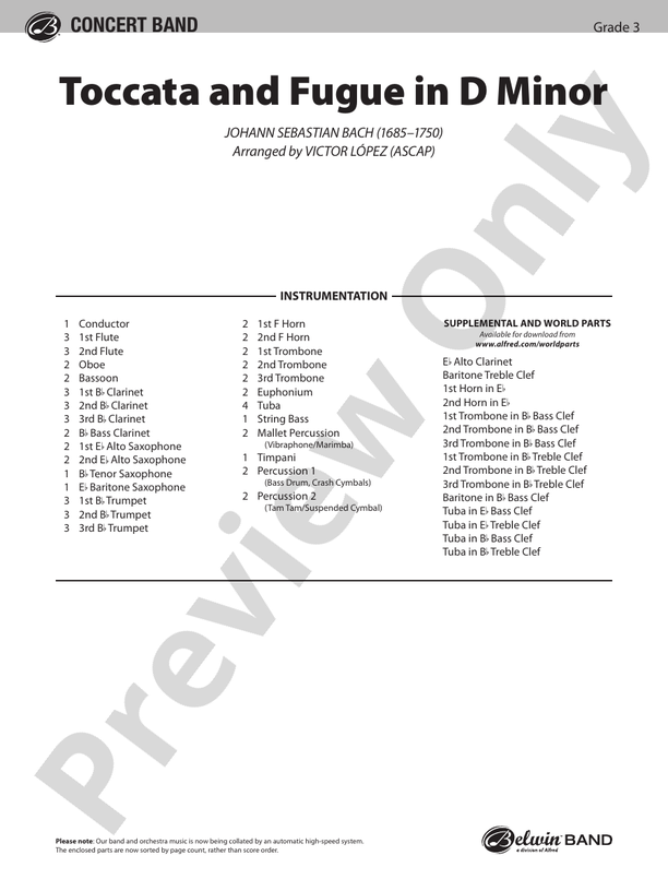 Toccata and Fugue in D Minor - Concert Band Conductor Score & Parts (Digital Download)