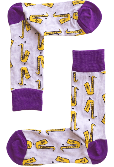 Saxophone Socks - Lilac with Purple Size 6-11