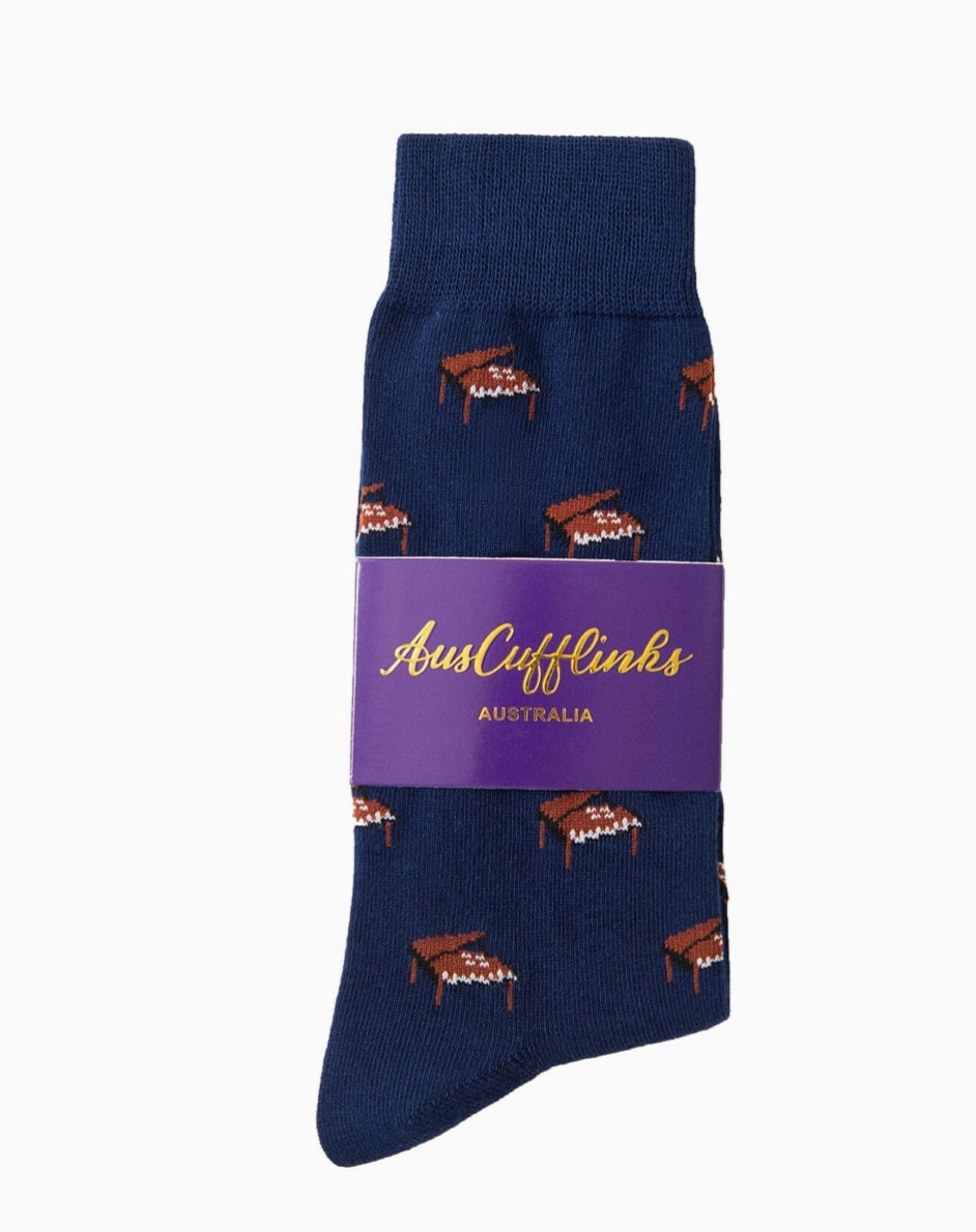 Grand Piano Socks Navy Blue with Brown Grand Pianos