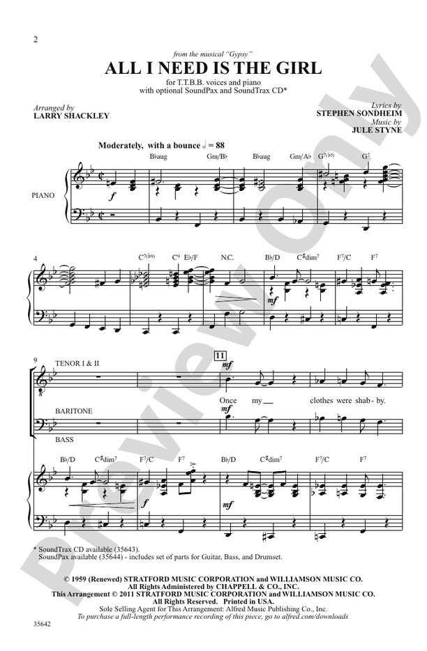 All I Need Is the Girl (from the musical Gypsy) - TTBB Choral Octavo (Digital Download)