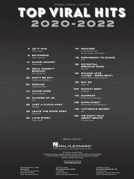 Top Viral Hits 2020-2022 - Piano/Vocal/Guitar PVG arranged by Hal Leonard 1122705