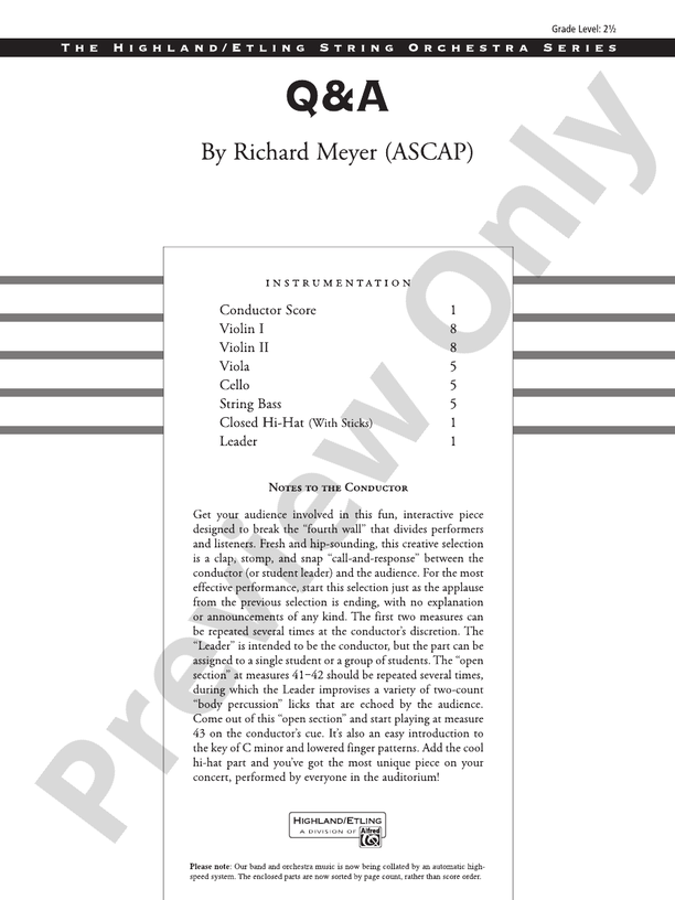 Q&A – String Orchestra Conductor Score & Parts (Digital Download)