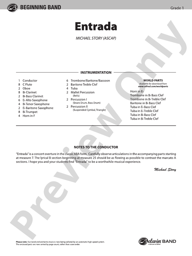 Entrada (An Overture for Band) - Concert Band Conductor Score & Parts (Digital Download)