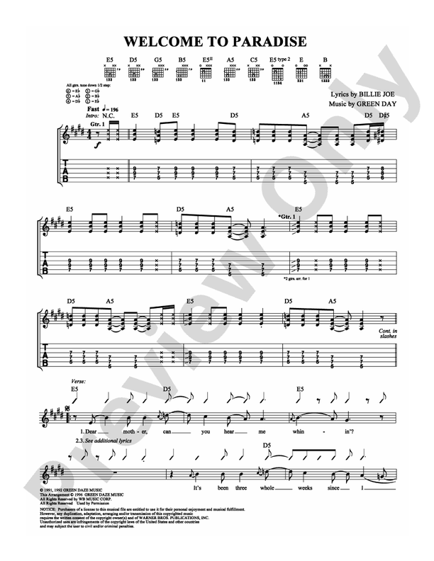 Welcome to Paradise - Guitar TAB (Digital Download)