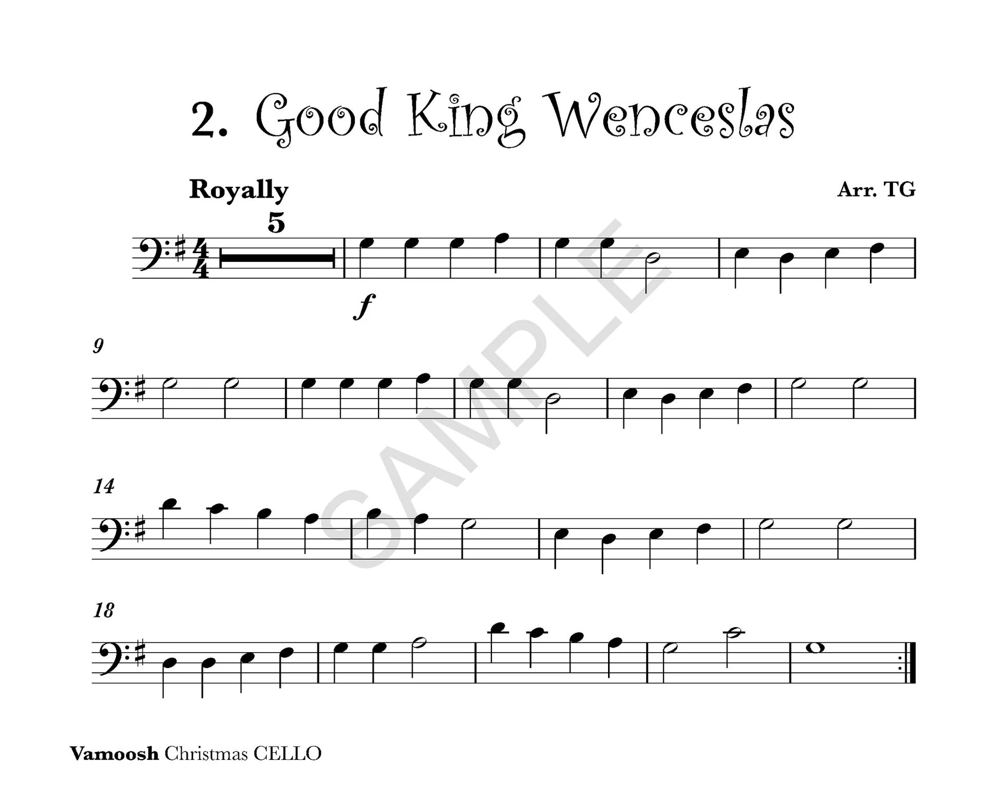 Vamoosh Christmas - Cello/Audio Access Online arranged by Gregory Vamoosh Music VAM17