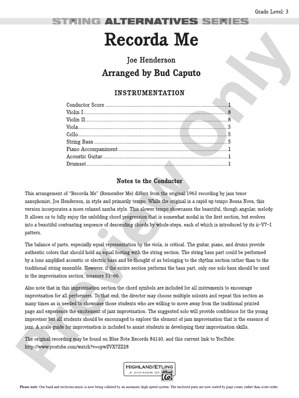 Recorda Me - String Orchestra Conductor Score & Parts (Digital Download)