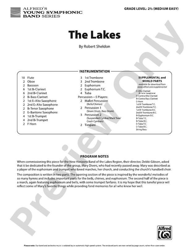 The Lakes - Concert Band Conductor Score & Parts(Digital Download)