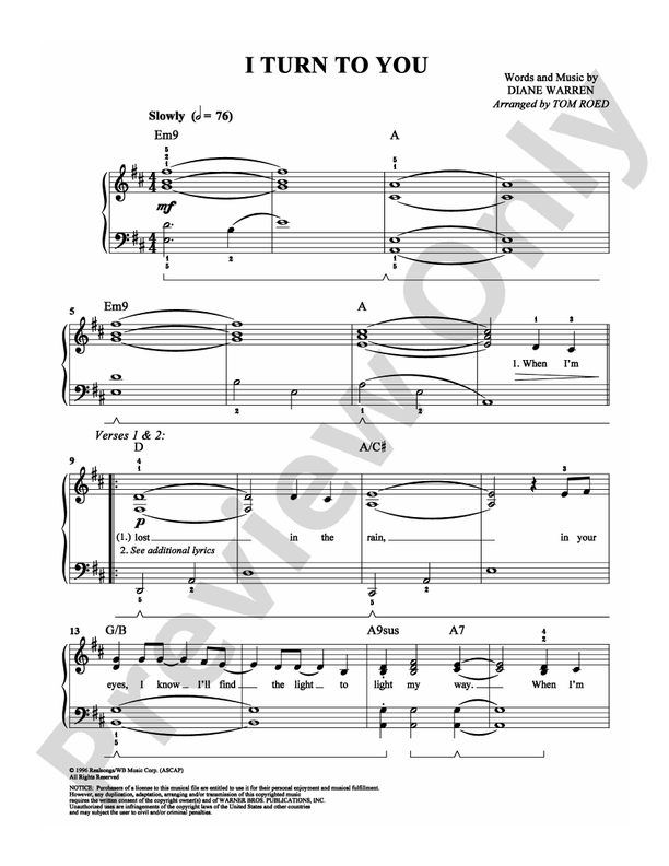 I Turn to You - Arr. Tom Roed - Easy Piano (Digital Download)