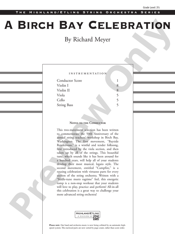 A Birch Bay Celebration – String Orchestra Conductor Score & Parts (Digital Download)