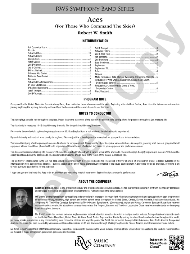 Aces - For Those Who Command the Skies - Concert Band Conductor Score & Parts (Digital Download)