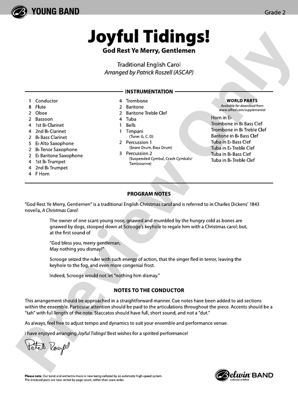 Joyful Tidings! - Concert Band Conductor Score & Parts (Digital Download)