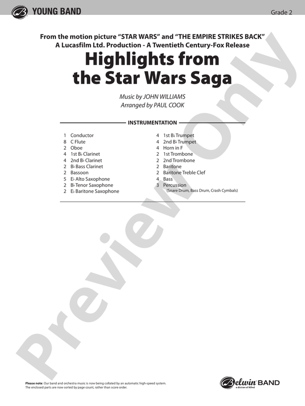 Star Wars® Saga, Highlights from the - Concert Band Conductor Score & Parts (Digital Download)