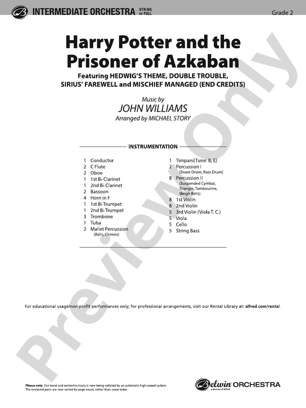 Harry Potter and the Prisoner of Azkaban – Full Orchestra Conductor Score & Parts (Digital Download)