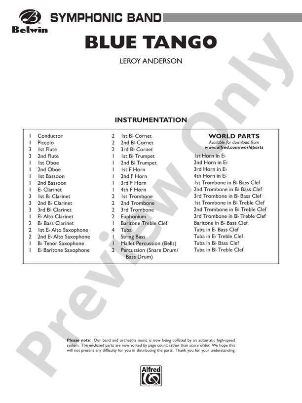 Blue Tango - Concert Band Conductor Score & Parts (Digital Download)