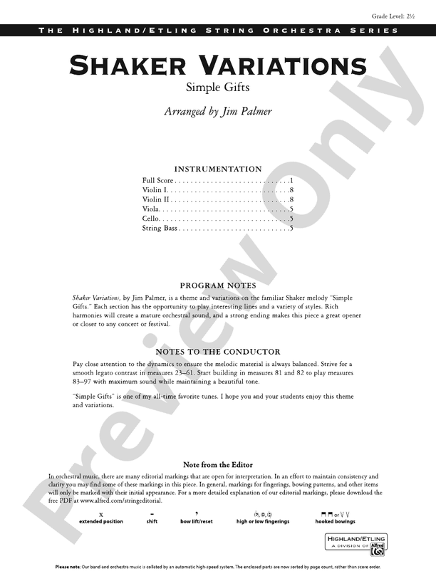 Shaker Variations - String Orchestra Conductor Score & Parts (Digital Download)