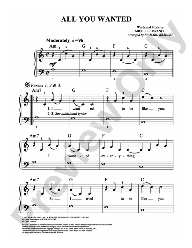 All You Wanted - Arr. Richard Bradley (DSM-PS-0001805) - Easy Piano (Digital Download)