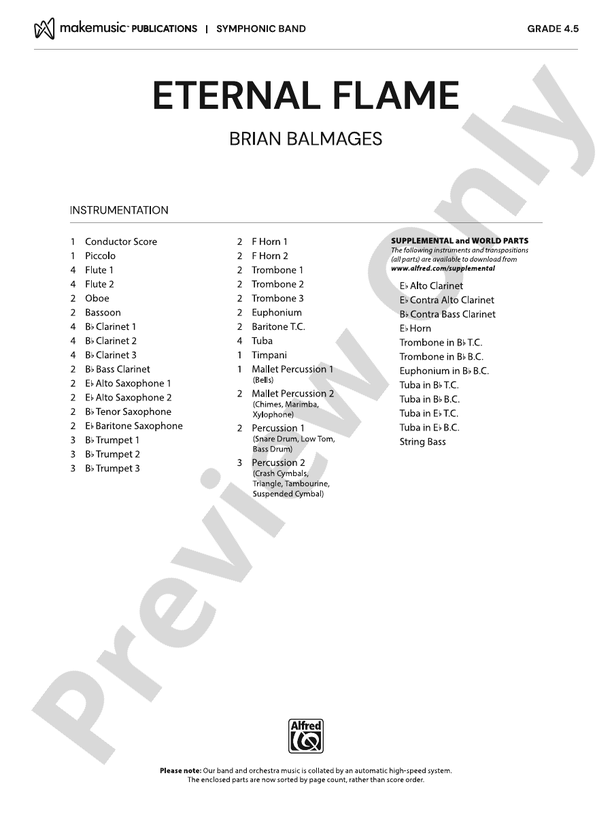 Eternal Flame – Concert Band Conductor Score & Parts (Digital Download)