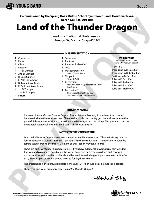 Land of the Thunder Dragon - Concert Band Conductor Score & Parts (Digital Download)