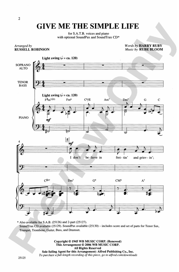 Give Me the Simple Life – SATB Choral Octavo (Digital Download)