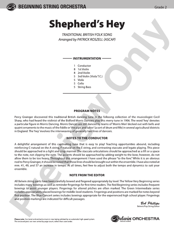 Shepherd's Hey – String Orchestra Conductor Score & Parts (Digital Download)
