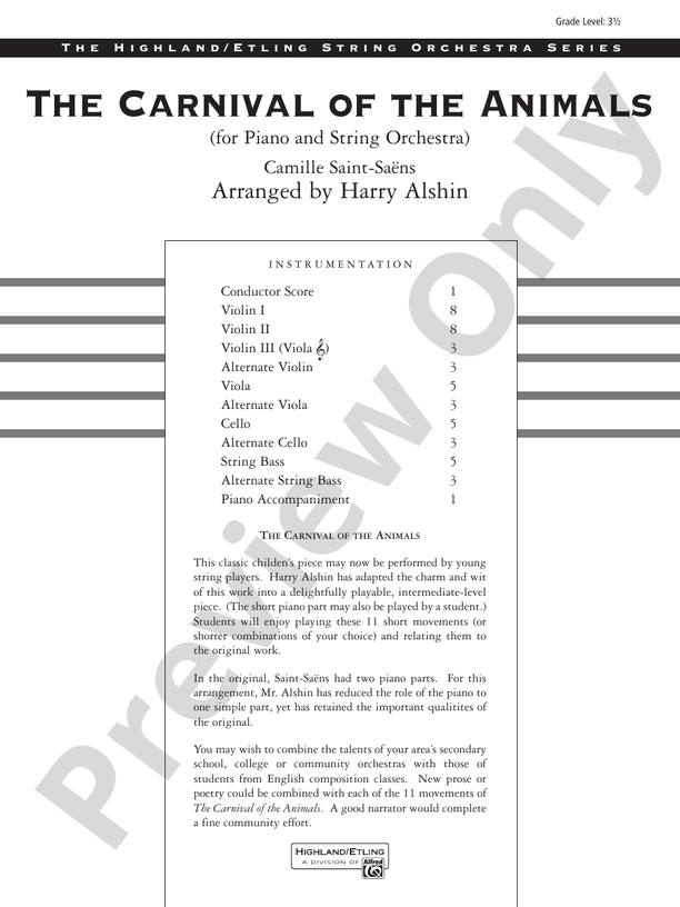 Carnival of the Animals – String Orchestra Conductor Score & Parts (Digital Download)