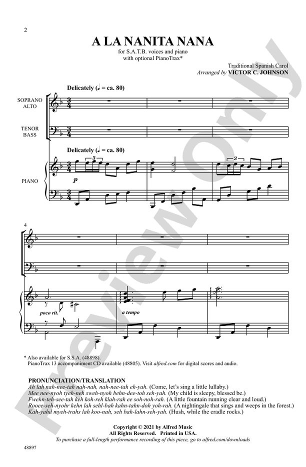 A La Nanita Nana - Arr. Victor C. Johnson - SATB Choral Octavo (Digital Download)