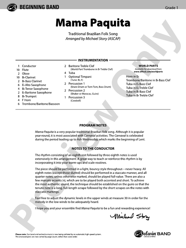 Mama Paquita - Concert Band Conductor Score & Parts (Digital Download)
