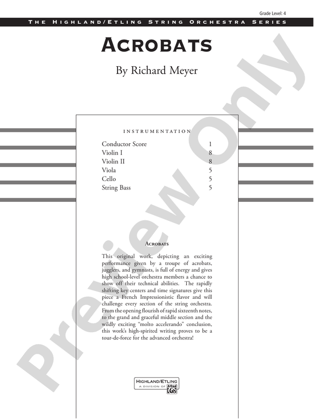Acrobats – String Orchestra Conductor Score & Parts (Digital Download)