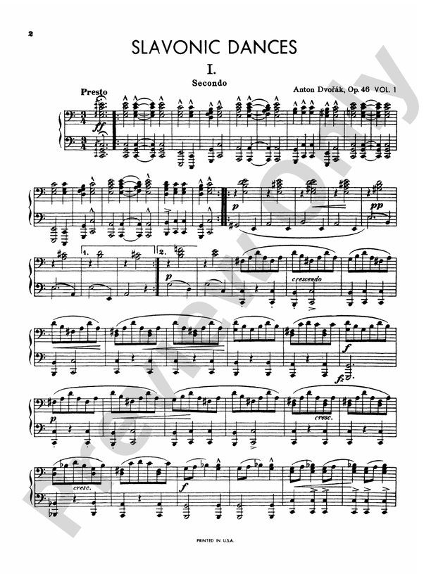Dvorak - Slavonic Dances, Op. 46 (Volume I) - 1 Piano, 4 Hands (Digital Download)
