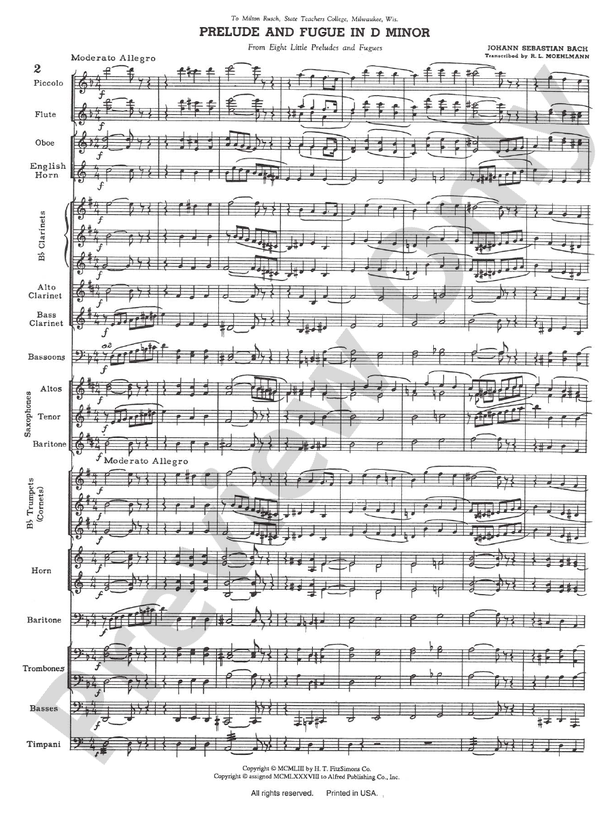 Prelude and Fugue in D minor - Concert Band Conductor Score & Parts (Digital Download)